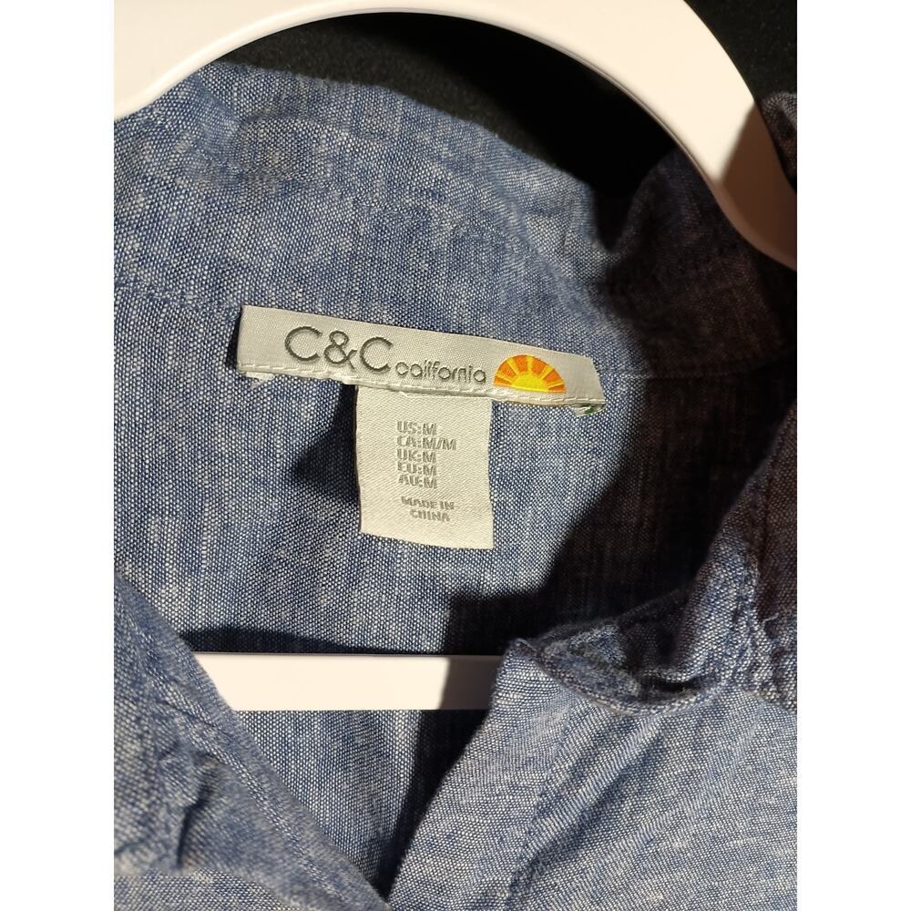 C&C California Women’s M Linen Blend Blue Maxi Dress Mother of Pearl Button‑Up - Picture 2 of 4